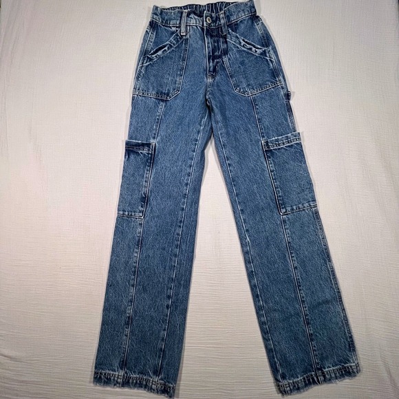 Vtg Arizona Carpenter Jeans High Waist Elastic Waist Wide Leg Blue Size 6 24x33 - Picture 2 of 13